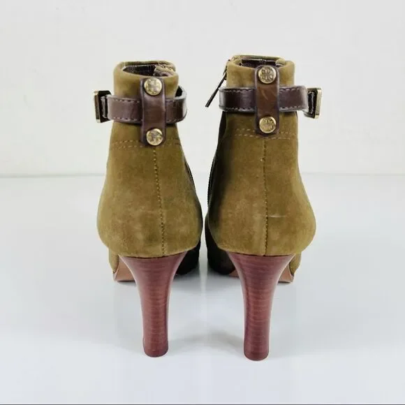Tory Burch Patricia Mid Heel Suede Zip Up Almond Toe Bootie Ankle Boots Size 6 - Picture 4 of 16